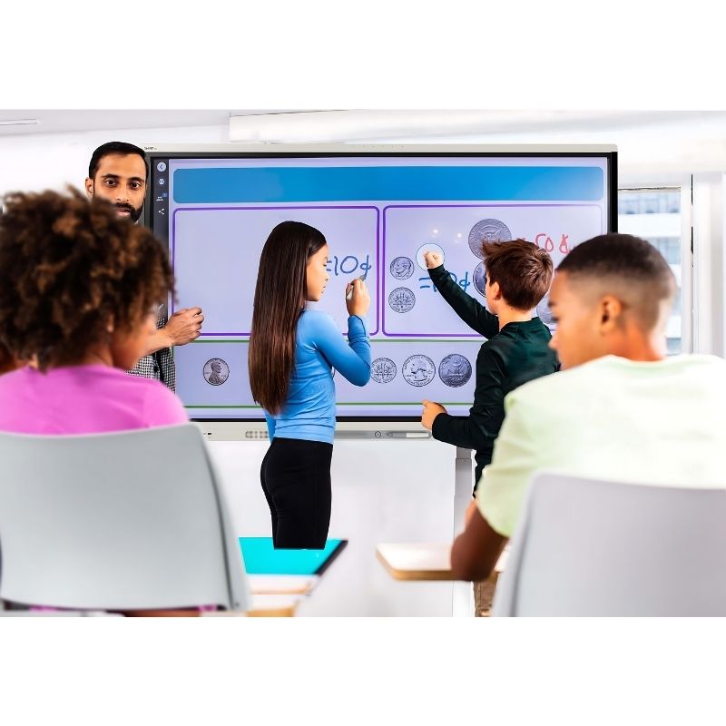 SMART Board MX Series in active classroom use, demonstrating interactive whiteboard engagement for students and teachers