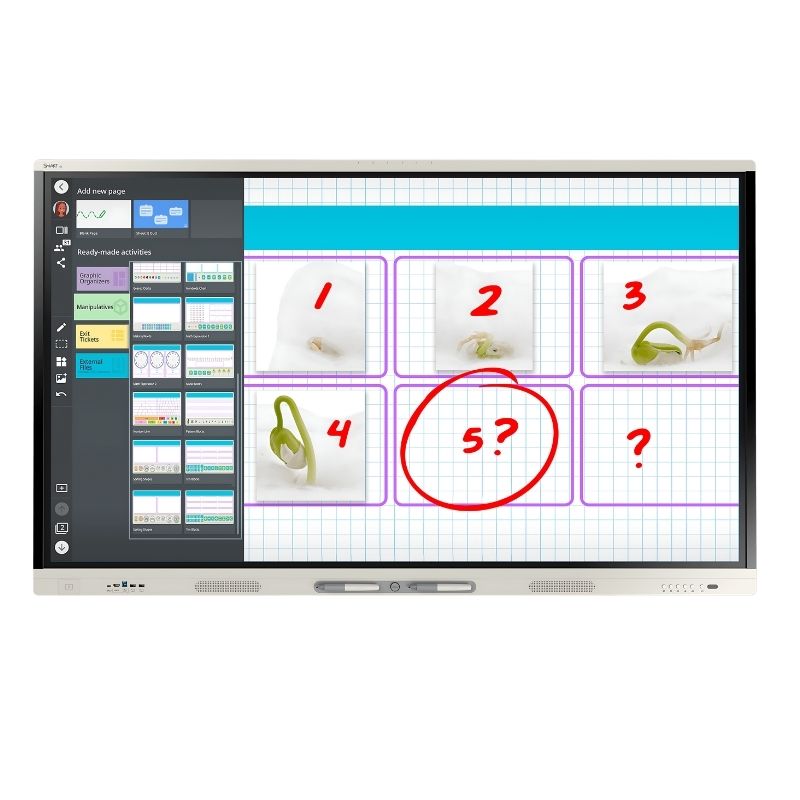 SMART Board MX Series interactive whiteboard showing a classroom number activity, supporting interactive learning and student engagement