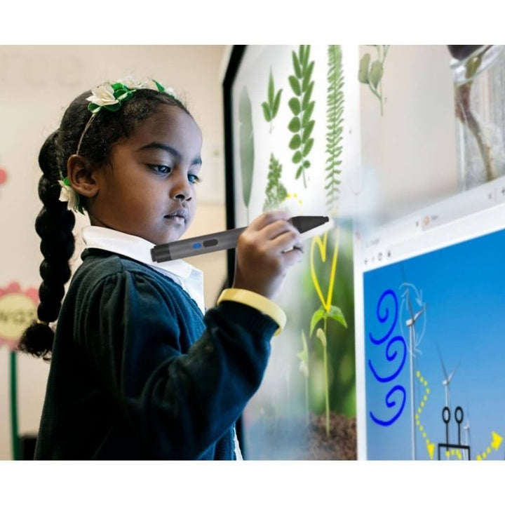 Student writing on the SMART Board RX Series interactive whiteboard demonstrating touch and pen collaboration features