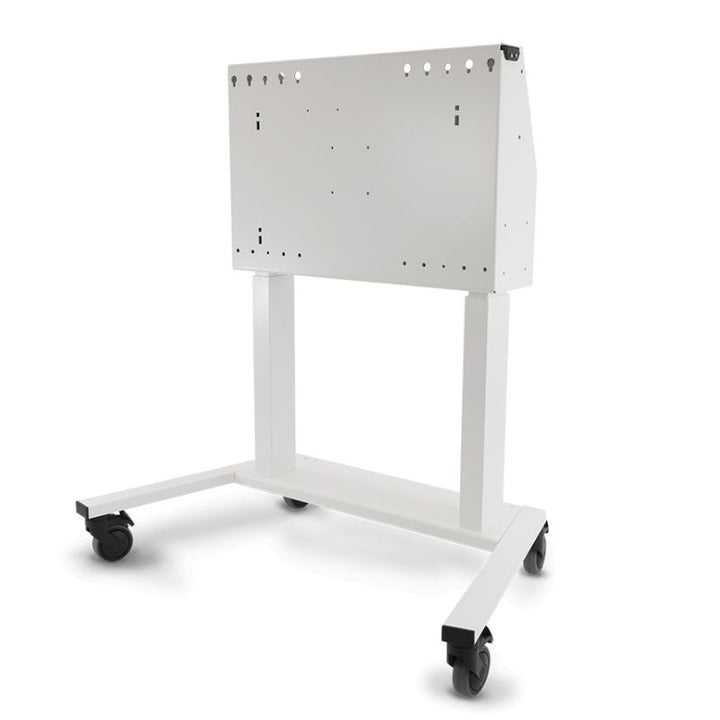 SMART Technologies FSE-510-W electric height adjustable mobile floor stand, front view showing locking casters and steel frame for classroom and institutional use