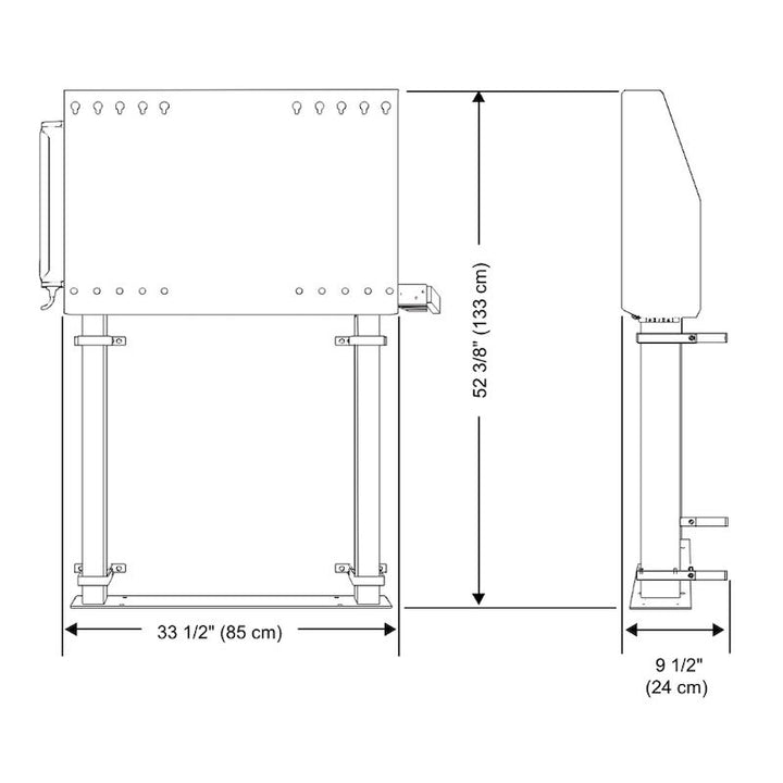 SMART Technologies WSE-510-W wall stand detailed dimension diagram showing height adjustment range, width, and depth specifications for installation planning