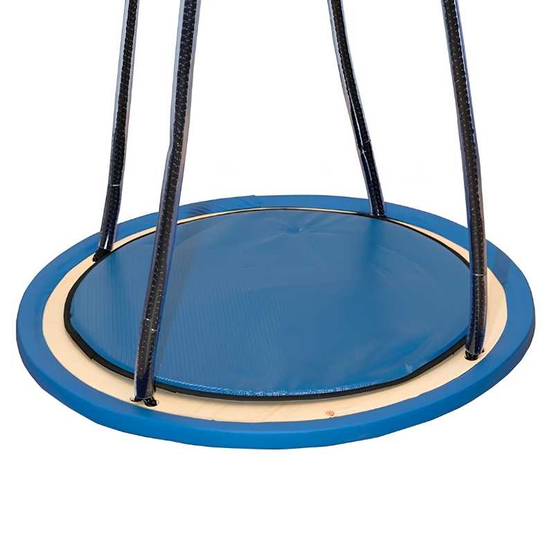 Front view of the Southpaw Itinerant Platform Swing showing the 30-inch platform, rope configuration, and spreader bars for portable OT therapy use