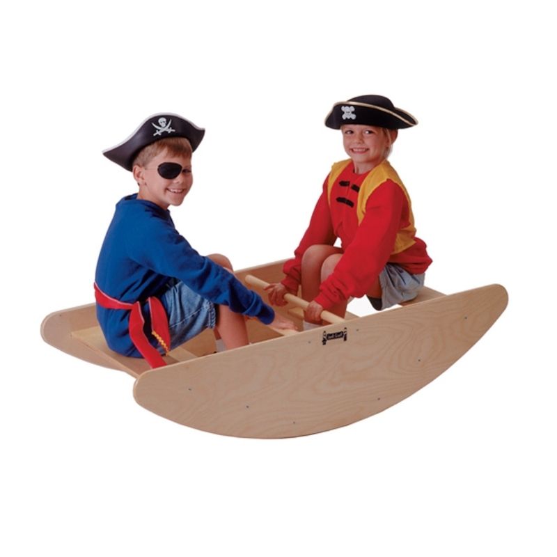 Southpaw Step Rocking Boat in boat mode with two children rocking together, a vestibular sensory tool for schools and therapy rooms