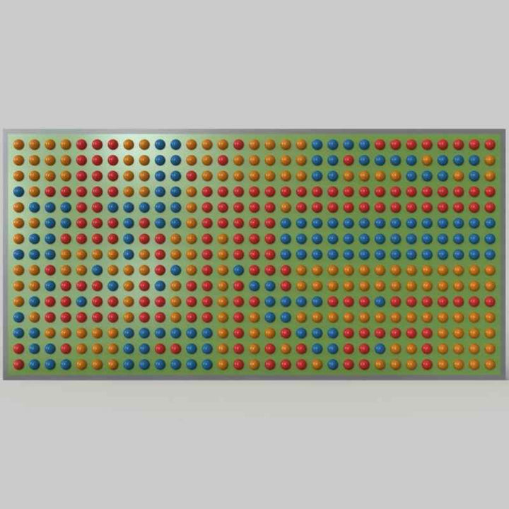 Front view of the LiteZilla Spinfinity Wall interactive spinning wall panel in a four colour render 