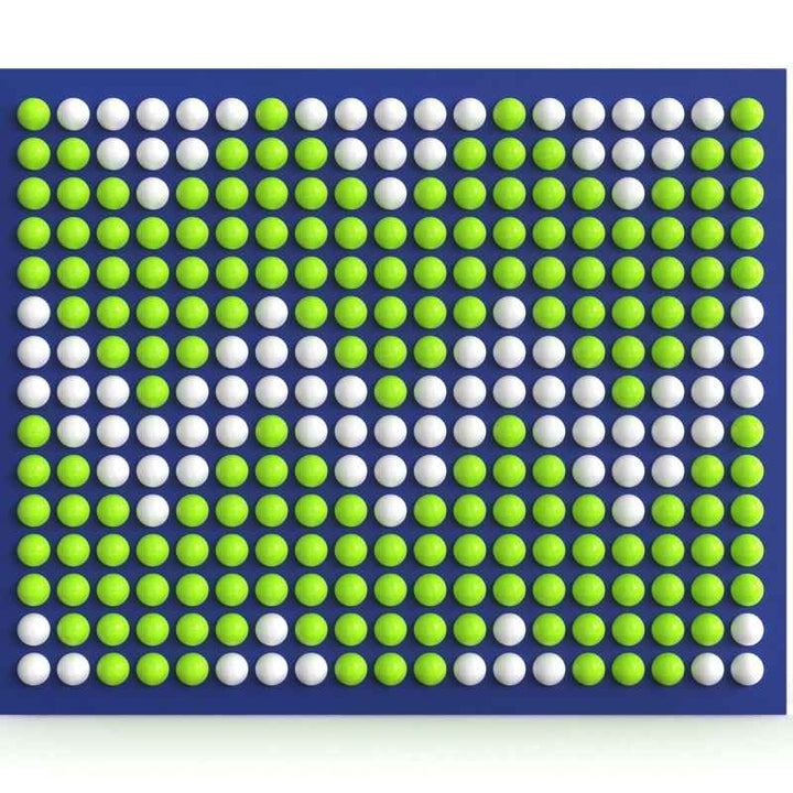 LiteZilla Spinfinity Wall interactive spinning wall panel displaying a custom green and white pattern on a wide blue panel
