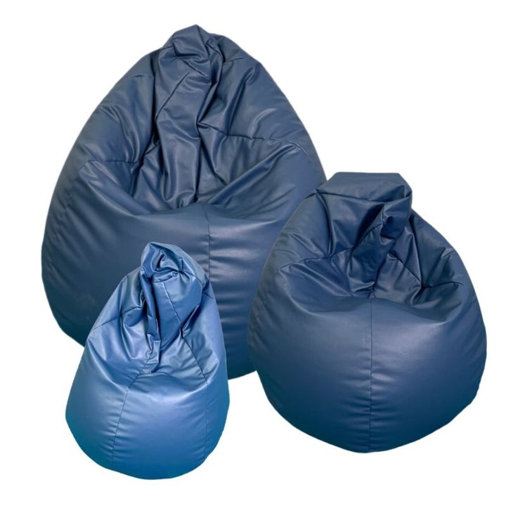 TFH Bean Bag Seat in blue showing all three sizes - small, medium, and large - sensory therapy seating for home, school, and clinic