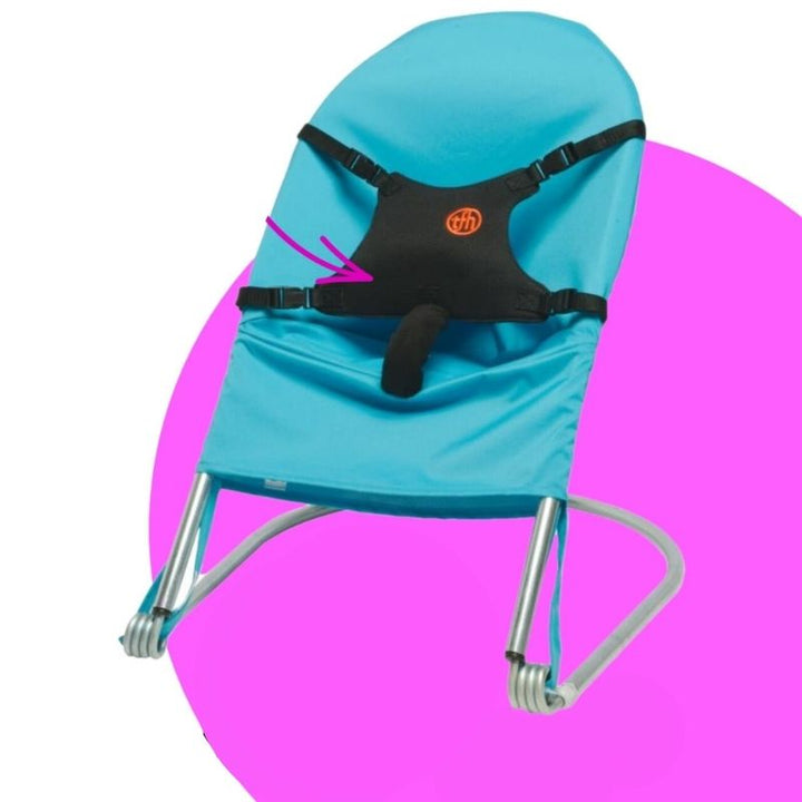 TFH Bouncing Chair small light blue variant front view, sized for children 16-20 kg seeking vestibular and proprioceptive input