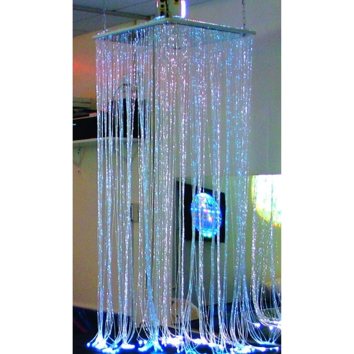 TFH Fibre Optic Waterfall portrait view showing the full 2-metre length of the 200 colour-changing fibre optic tails suspended from the mirrored ceiling shelf