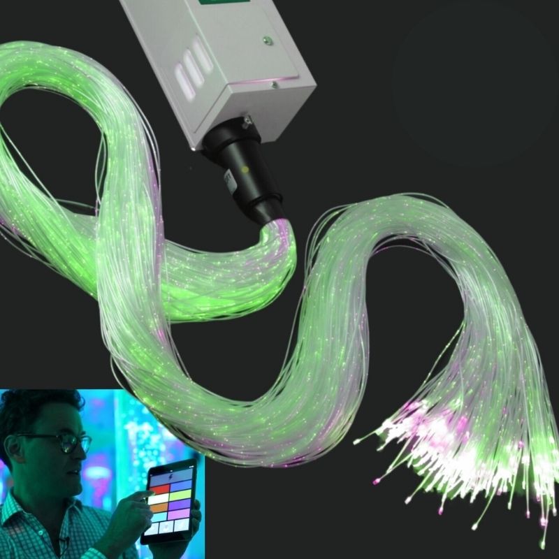 TFH Genie Fibre Optic Spray with colour-changing tails and Genie Sparkle Light Source, Bluetooth-controlled via MSE Genie App for sensory rooms and therapy spaces across North America