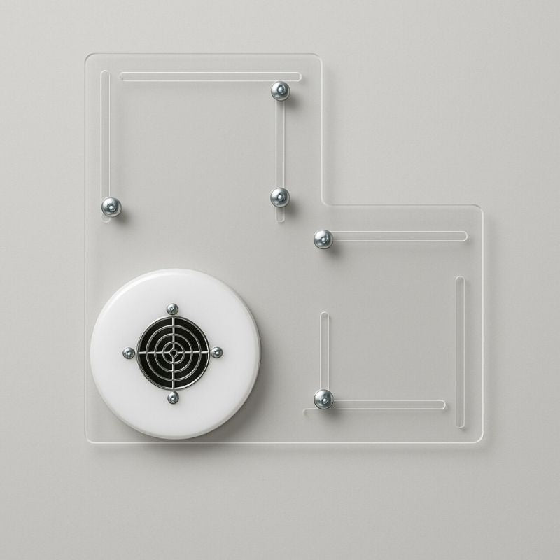 TFH Hurricane Tube Security Bracket acrylic construction top view showing the telescopic arm and tube cap attachment mechanism for wall-mounted hurricane tube stability