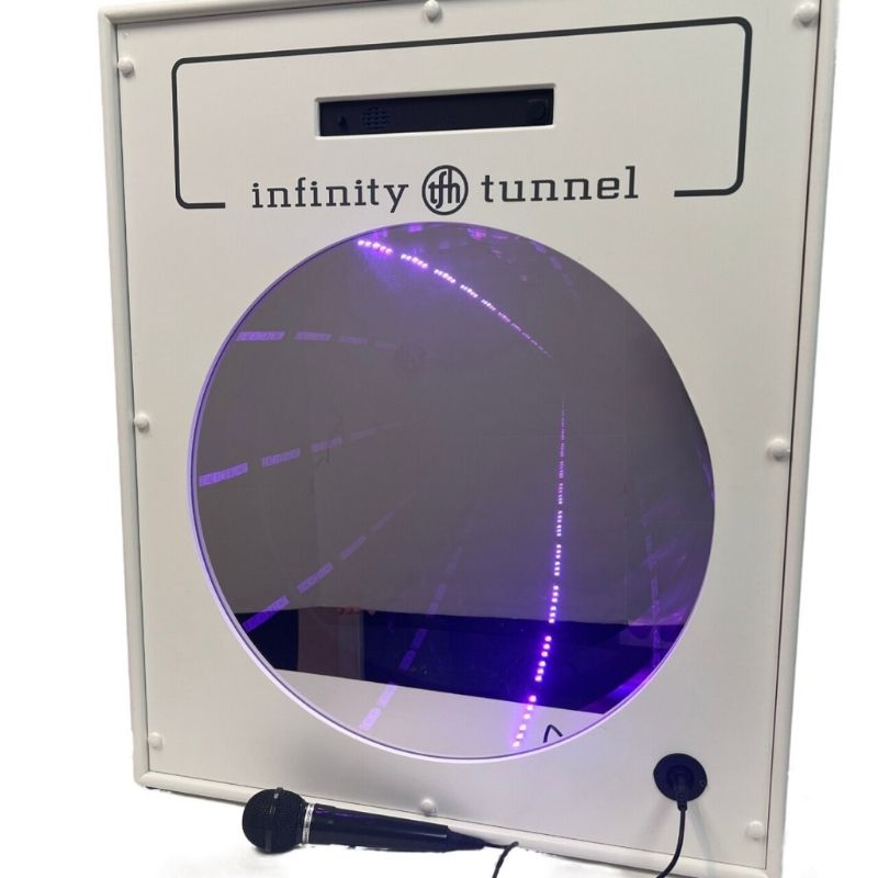 TFH Interactive Infinity Tunnel and Microphone clean front view showing the full 24-inch square optical illusion LED panel design with included microphone for sound-responsive sensory play