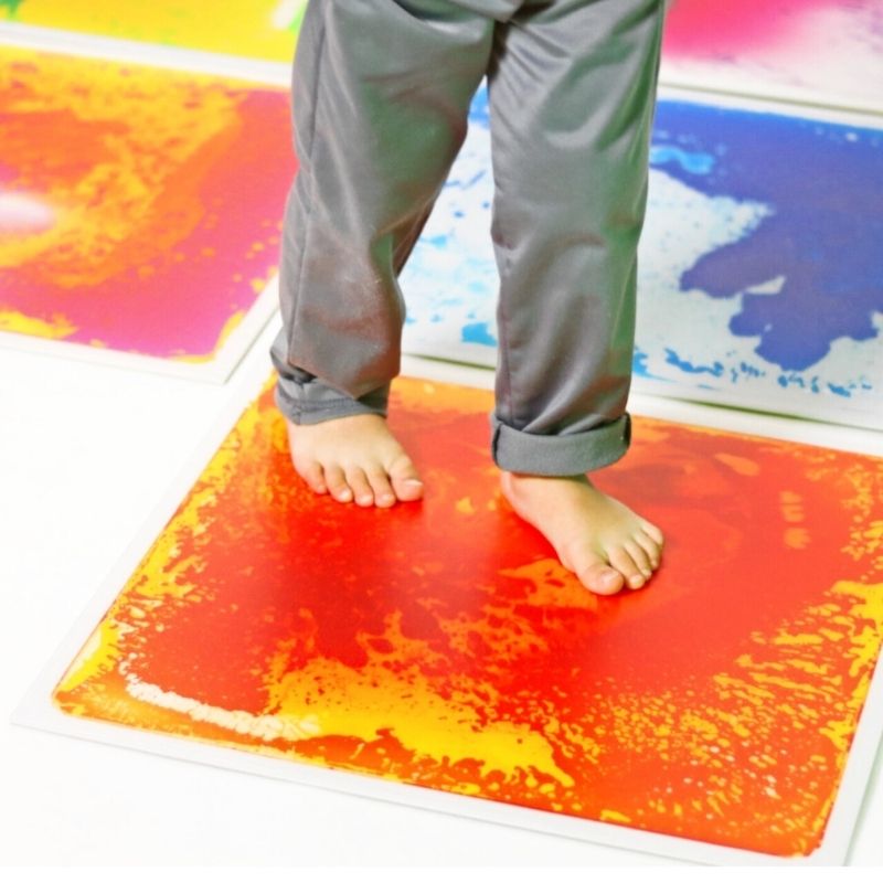 TFH Large Square Liquid Floor Tiles 4 Set, 50cm gel tiles with anti-slip backing for sensory floor use and wheelchair-safe inclusive play environments