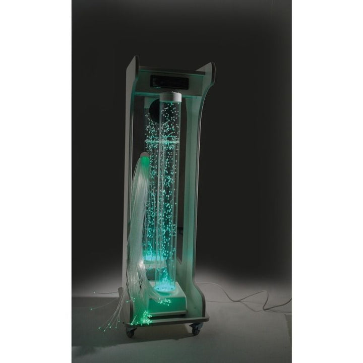 TFH Mobile Sensory Cart Jr in full portrait view with green Hurricane Tube lighting, a portable multi-sensory station for therapy rooms and home use