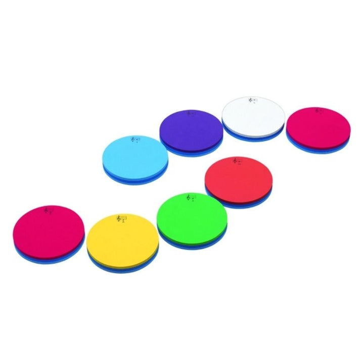 Clean overhead view of the full TFH Musical Stepping Notes set of 8 colour-coded sensory music stepping pads showing the complete C-major octave