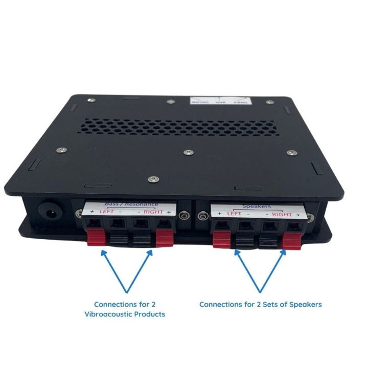 TFH Somacoustic Sound Controller detail showing control knobs for independent vibration and volume adjustment for vibroacoustic therapy sessions