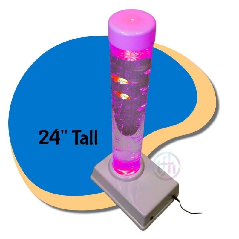 Top view detail of the TFH Tabletop Bubble Tube Kit showing the 4" diameter column and waterproof pump construction
