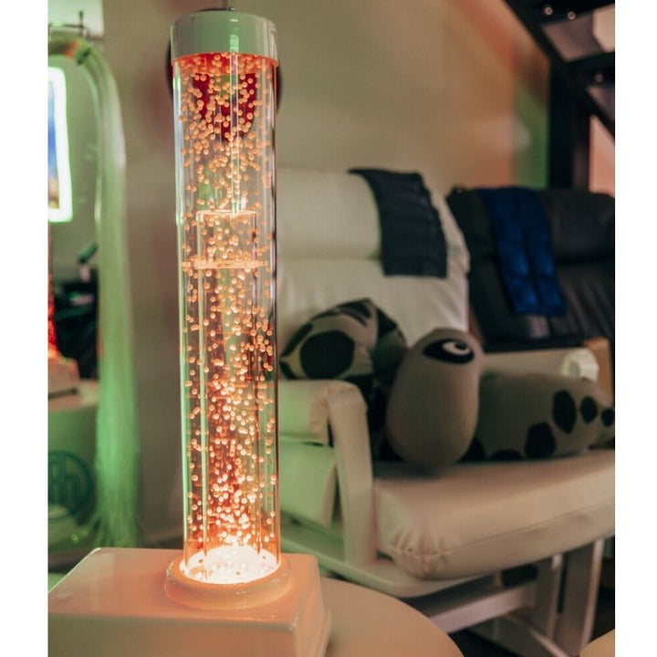 TFH Tabletop Hurricane Tube Waterless full height view showing the 27.5" column and compact base, a portable no-maintenance sensory tube for therapy rooms and infection-sensitive environments