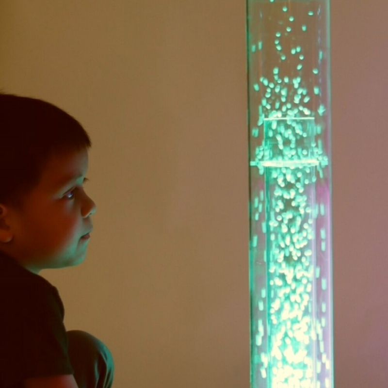 TFH Tabletop Hurricane Tube Waterless primary product view, showing the 27.5" portable sensory tube with LED colour-changing beads and no water maintenance required