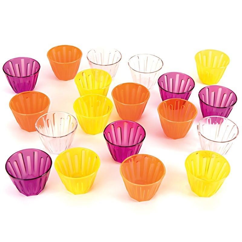 TTS Acrylic Stacking Clever Cups 20-pack, a set of 20 vibrant translucent cups for sensory light table sorting and STEM play