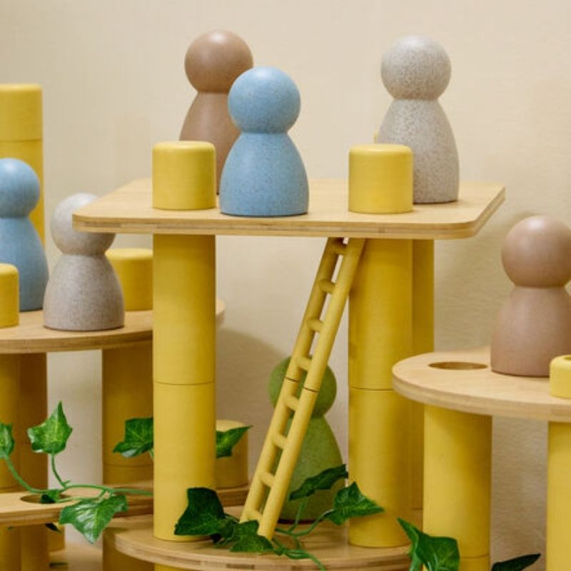 TTS Alice Sharp Eco Build a World loose parts configured into a small world construction, demonstrating open-ended imaginative play possibilities