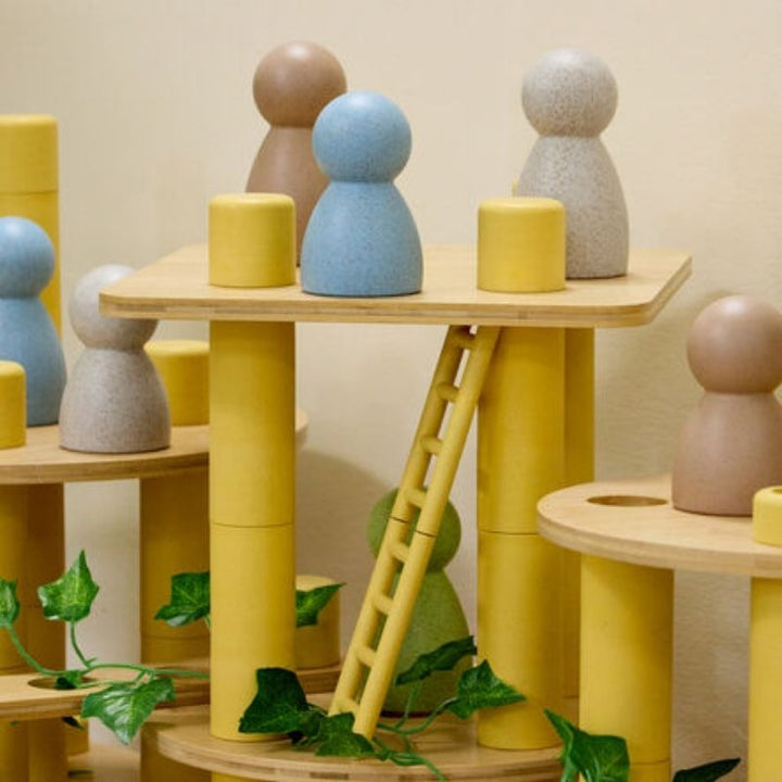 TTS Alice Sharp Eco Build a World loose parts configured into a small world construction, demonstrating open-ended imaginative play possibilities