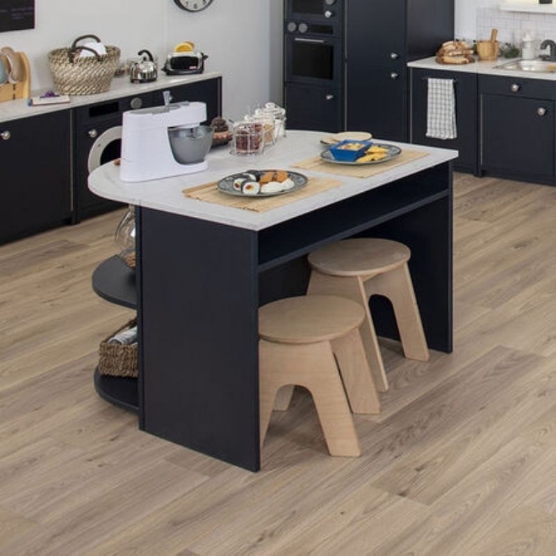 TTS Modern Living Breakfast Bar Island styled in a role play kitchen setup with marble effect worktop and navy finish