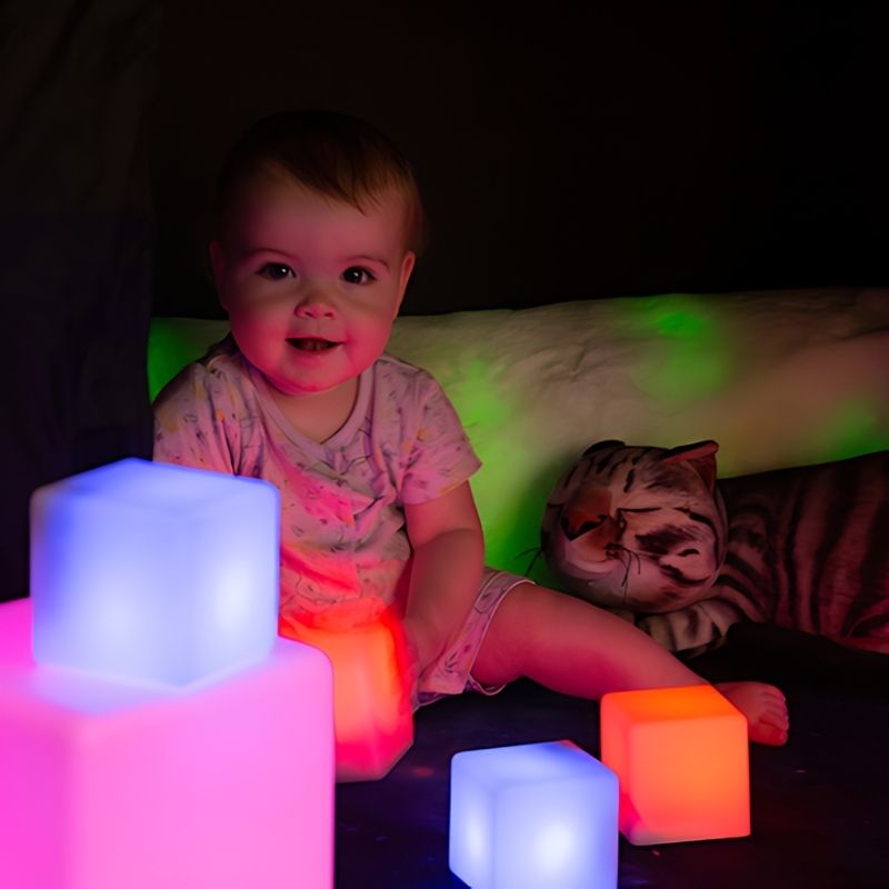 TTS Light-Up Bolster Cushions included in the Calming Sensory Pod Starter Collection, offering glowing visual input and proprioceptive support for children during sensory calming time
