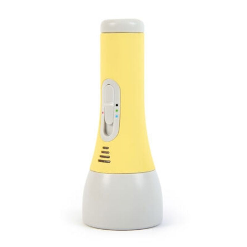 Single TTS Colour Changing Easi-Torch emitting a warm yellow-toned light, highlighting the handheld sensory torch design and self-stabilizing base