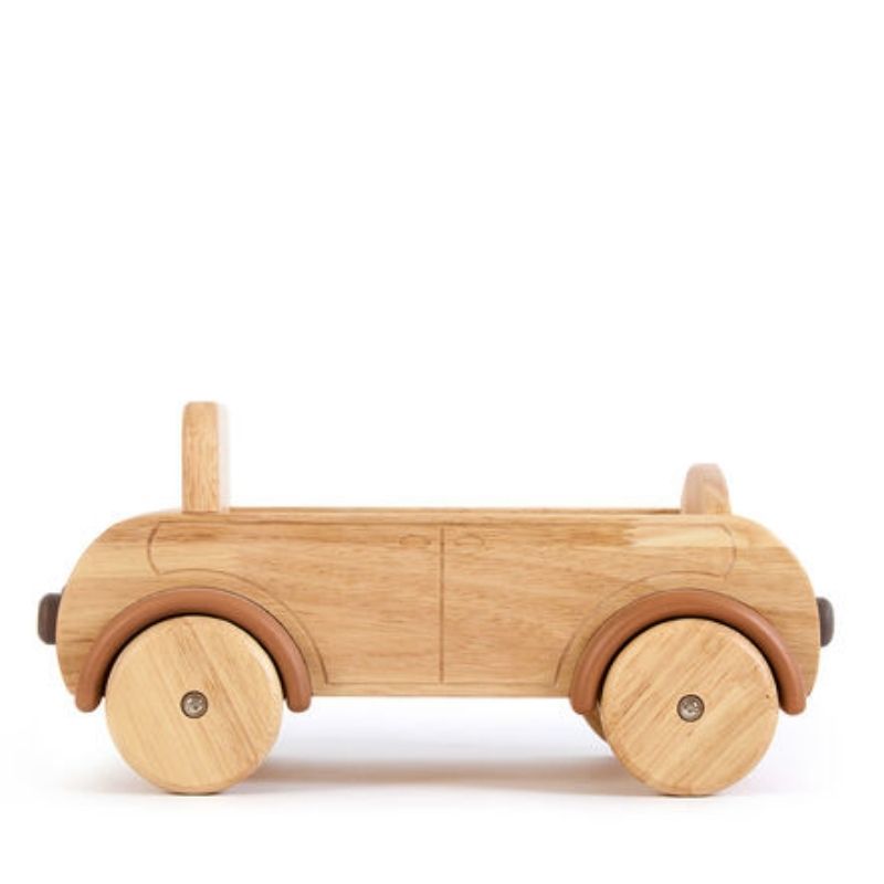 TTS Giant Wooden Car shown from the side, highlighting its large wooden construction and sturdy metal axle, sized for small world play in classrooms and homes across North America