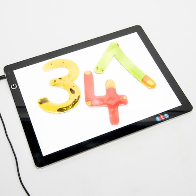 TTS Ultra-Bright LED Light Panel displaying numbers for early literacy and numeracy learning, a visual sensory tool for classrooms across North America