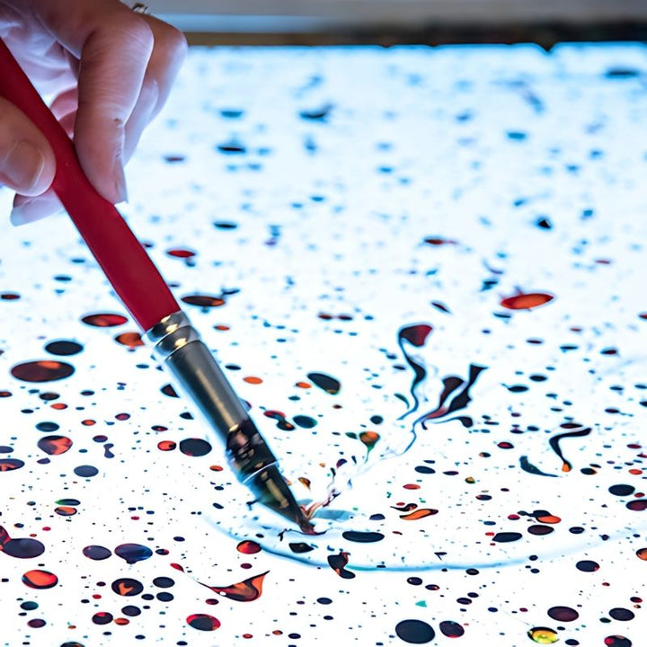 Detail shot of drawing activity on TTS Messy Play Light Panel Cover, showing creative mark-making and visual sensory exploration in classroom use