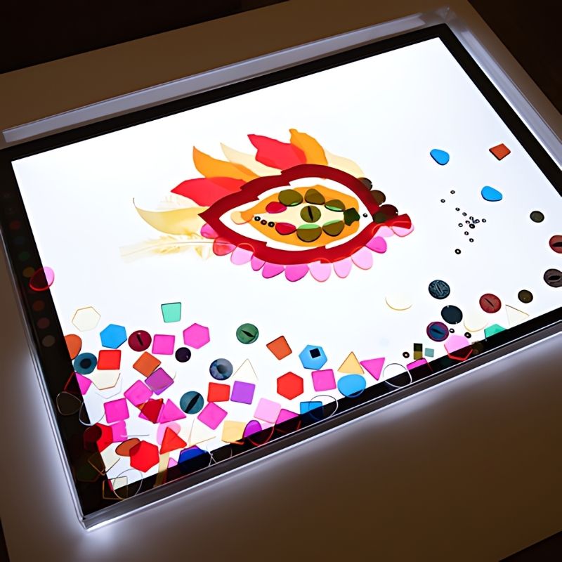 Close-up of eye drawing on TTS Light Panel Messy Play Protective Cover, showing fine motor mark-making activity on a protected light panel surface