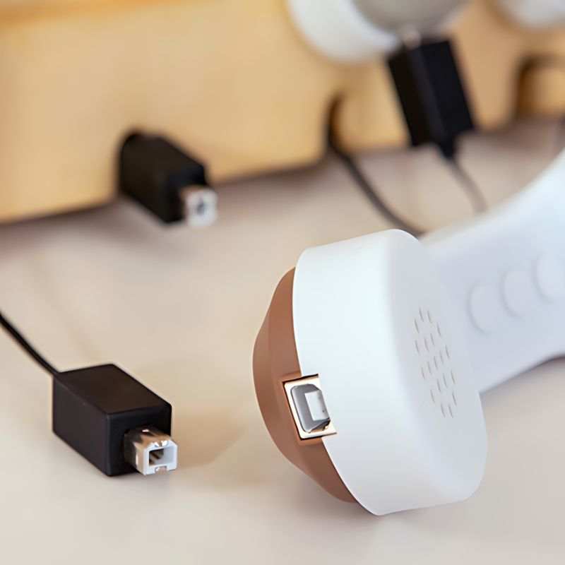 Close up of TTS Light Up Phone handset showing light-up buttons that respond to touch, a cause-and-effect feature supporting auditory and tactile sensory learning