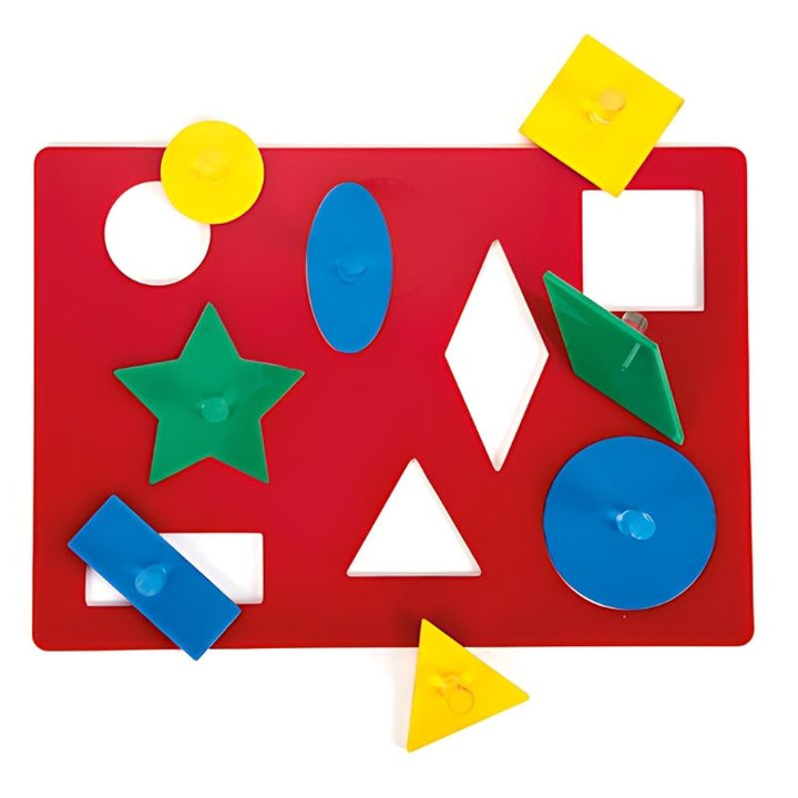 TTS Lightbox acrylic shape sorter pieces laid out on a glowing light panel, showing shape recognition and fine motor learning activity for early years children