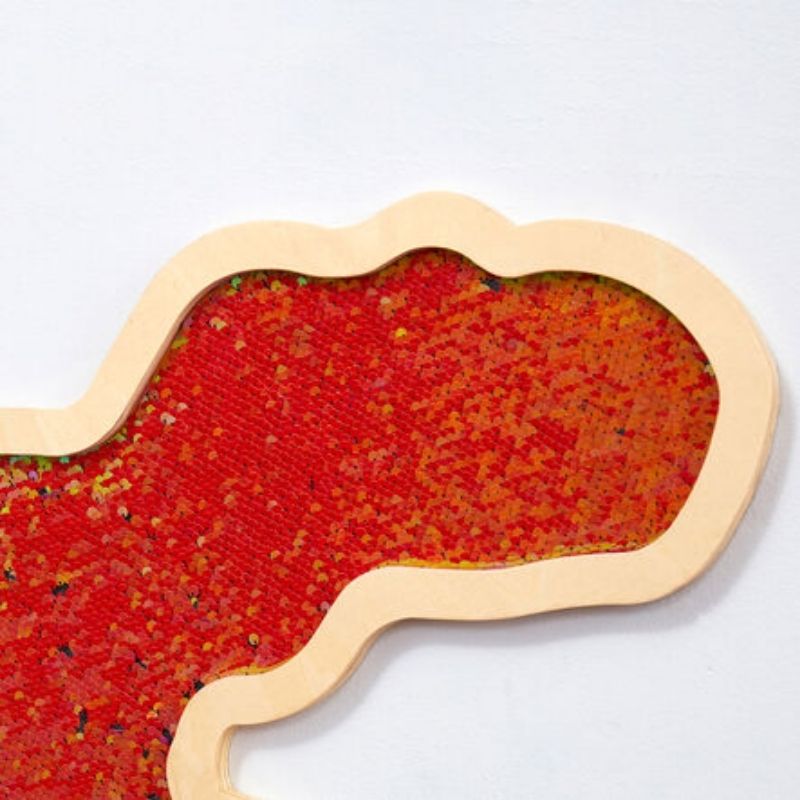 Detailed texture view of the TTS Mark Making Sequin Giant Dinosaurs board showing the flip sequin sensory surface for tactile exploration