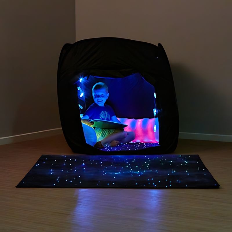 TTS Mini Pop-Up Sensory Pod shown as a calm corner sensory den for children, suitable from 10 months for home and therapy settings