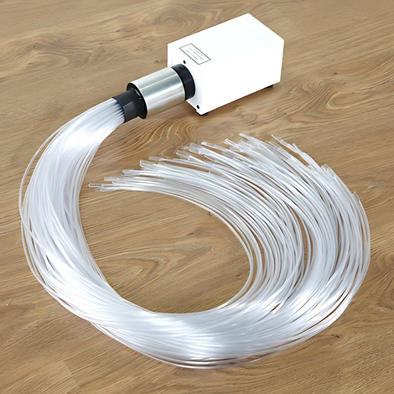 Close-up of TTS Rechargeable Wireless Sensory Fibre Optic Strands showing the 1m LED light strands and colour-changing effect for sensory rooms and therapy spaces