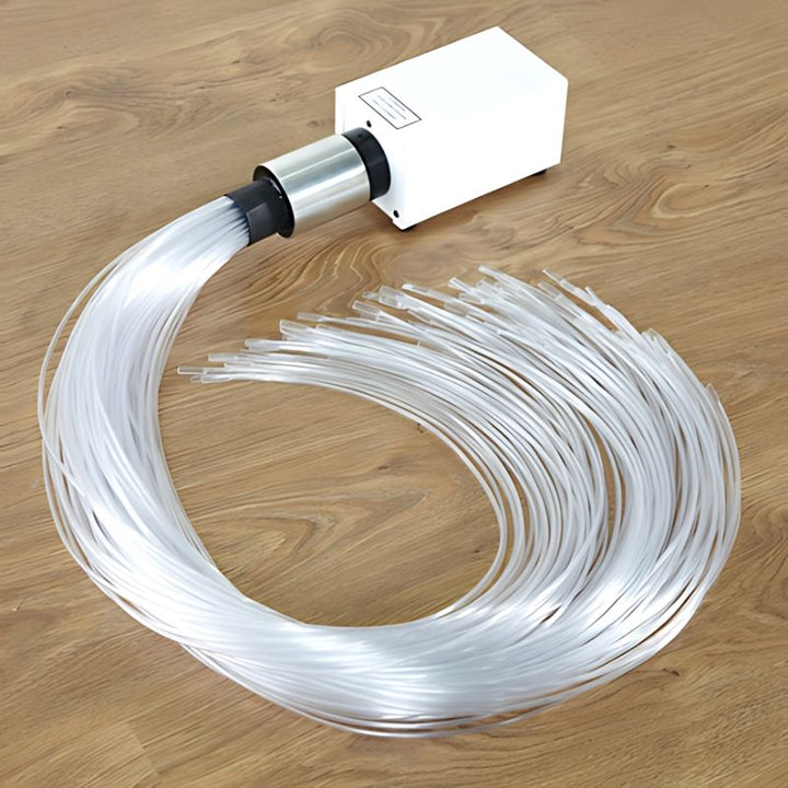 Close-up of TTS Rechargeable Wireless Sensory Fibre Optic Strands showing the 1m LED light strands and colour-changing effect for sensory rooms and therapy spaces