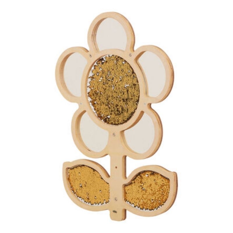 Full view of TTS Mark Making Sequin Daisy Frame showing complete flower design - tactile sensory wall panel available in red, yellow and blue