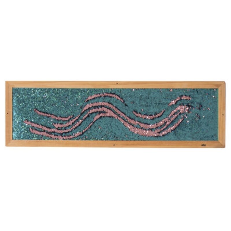 TTS Sequin Sensory Board mounted on wall showing full panel length and flip sequin surface for tactile mark making play