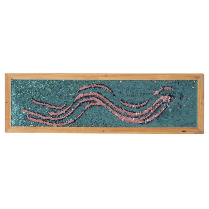 TTS Sequin Sensory Board mounted on wall showing full panel length and flip sequin surface for tactile mark making play