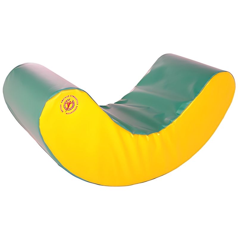 TTS Soft Banana Gym Rocker in yellow foam, a soft play balance rocker for gross motor development, climbing and vestibular input in schools and play areas