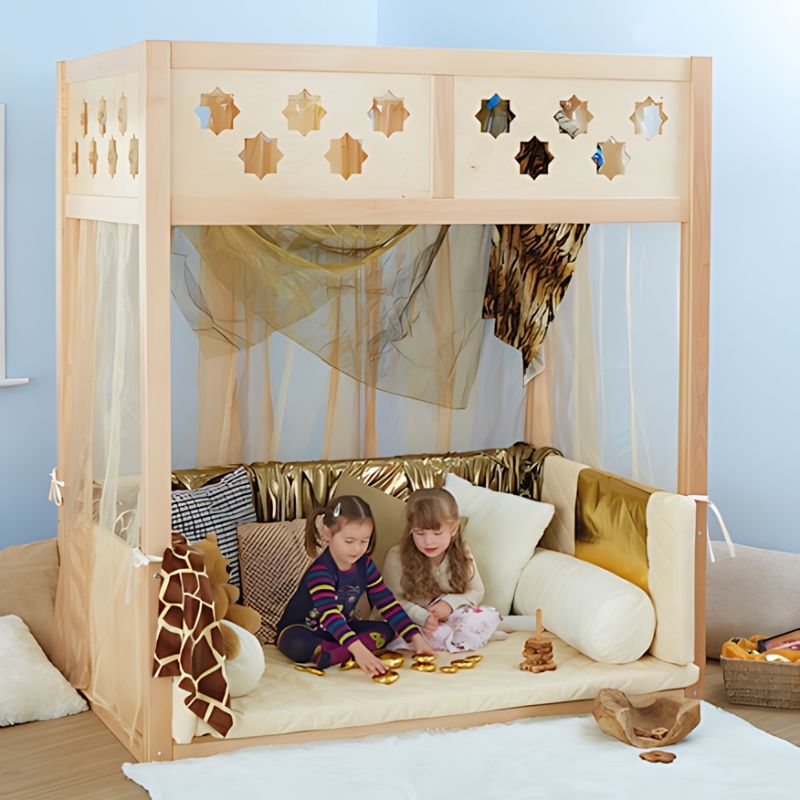 TTS Super Seat Indoor Wooden Den Structure with two children seated inside, showing the spacious semi-enclosed design for sensory play and group activities
