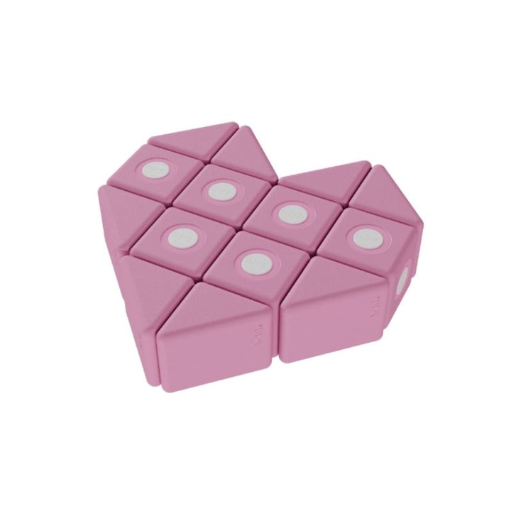 TUKI BIG Magnetic Blocks Builder 150 arranged into a heart figure, demonstrating the open-ended 3D imaginative construction and full-angle rotating neodymium magnet connectivity of the largest 150-piece BUILDER group-use large-format magnetic foam construction set