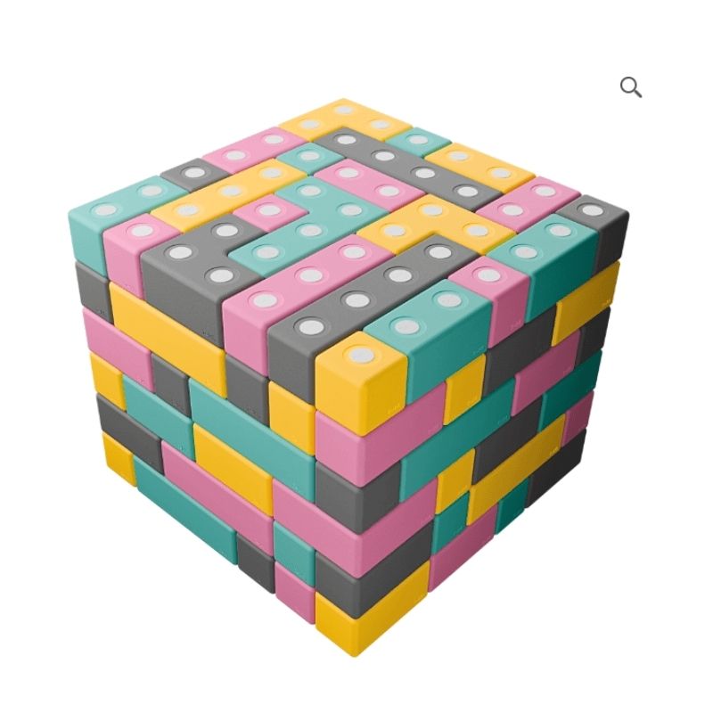 TUKI BIG Magnetic Blocks Builder 150 clean landscape view showing all 150 large 10cm magnetic EVA foam blocks in 8 Signature shapes, the largest BUILDER set in the TUKI BIG range for group floor construction with 9-12 children across Canada and the US