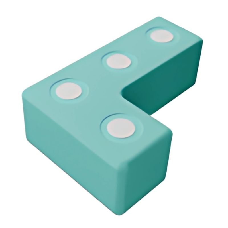 TUKI BIG Magnetic Foam Block green L-shape from the Builder 76 group set, one of 8 Signature shapes in the EN71-certified 76-piece large-format magnetic foam construction set for group floor building with 4-6 children across Canada and the US