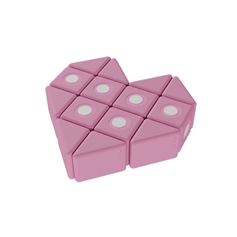 TUKI BIG Magnetic Blocks Builder 94 arranged into a heart figure, demonstrating the open-ended 3D imaginative construction and full-angle rotating neodymium magnet connectivity of the largest 94-piece group-use BUILDER magnetic foam construction set