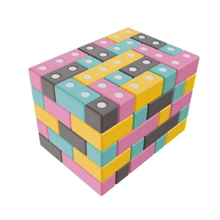 TUKI BIG Magnetic Blocks Builder 94 clean landscape view showing all 94 large 10cm magnetic EVA foam blocks in 8 Signature shapes, the largest BUILDER set in the TUKI BIG range for group floor construction with 5-8 children across Canada and the US