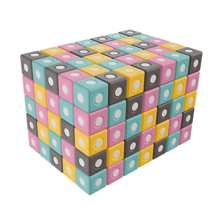 TUKI Big Magnetic Foam Blocks Smart 200 full set displayed in a clean landscape view, showing the range of shapes and four colours available