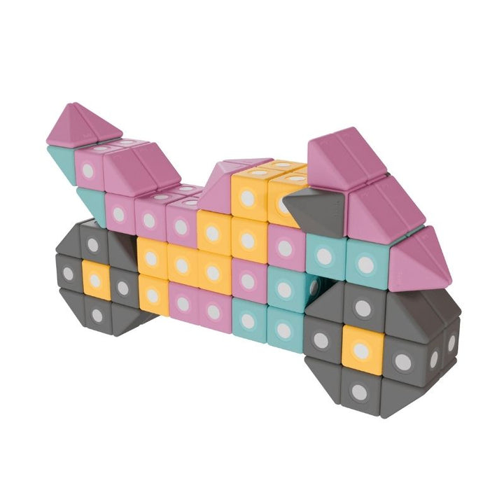 Motorbike figure built with TUKI Big Magnetic Foam Blocks Smart 280, demonstrating complex structural construction using the Smart line's cubes, triangles, and diamond shapes